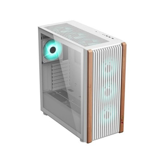 PC Power GS680 4 X ARGB Fans With 550W PSU Wood Mash White Gaming Desktop Casing