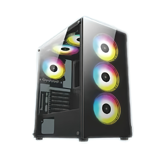 PC Power Crystal Glass V2 Black Mid Tower ATX Desktop Gaming Casing With 4 X ARGB Fans