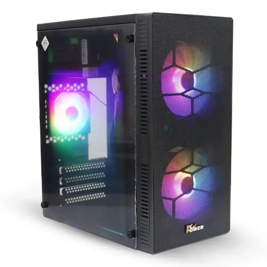 PC Power X2601 Spider Web Mesh Black M-ATX Casing With Power Supply & 2 X ARGB Fans | PP-X2601 BK