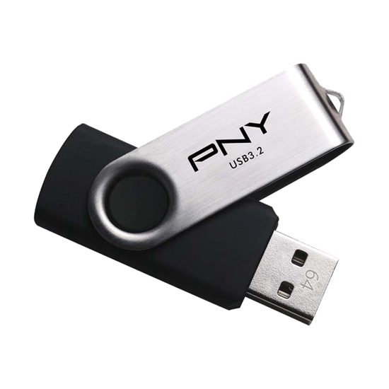 PNY Turbo Attache R 64GB USB 3.2 Gen 1 360° Metal Black-Silver Flash Drive
