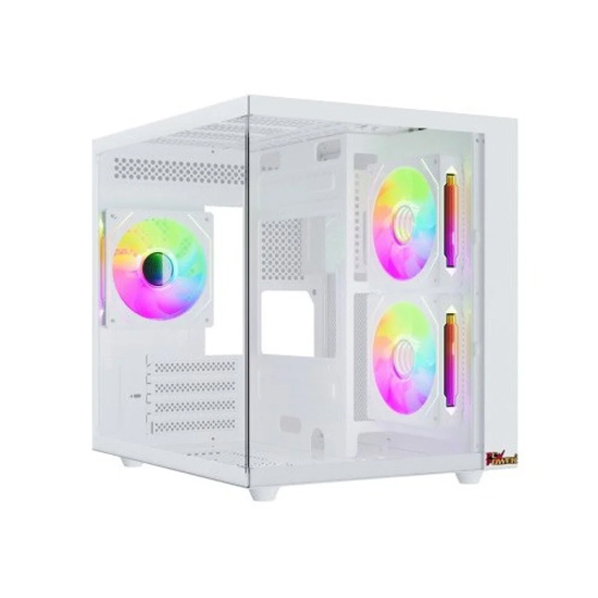 PC Power GS620 Ice Cube Mini V2 ARGB 5 Fans White Desktop Gaming Casing With 650W PSU