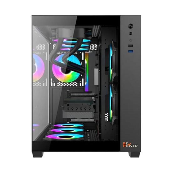 PC Power PG-H600 Iceland 6 X ARGB Fan Mid Tower ATX Black Desktop Gaming Casing With 650W PSU