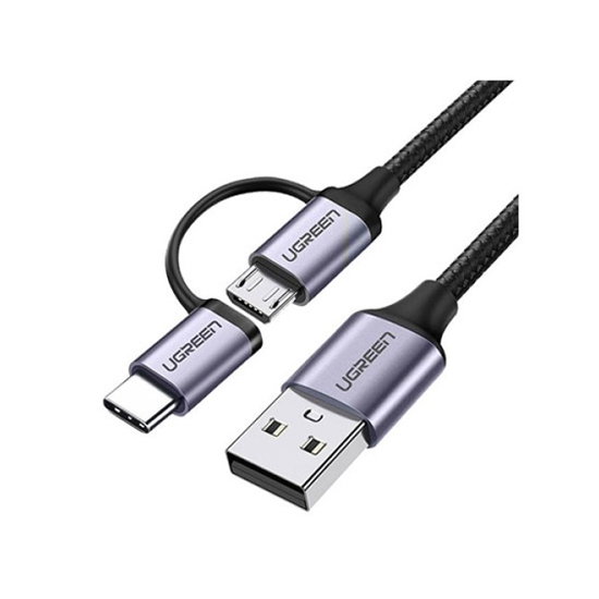 UGREEN US177 USB 2.0 A Male To Micro USB + USB-C Male 3A Data Cable 1M | 30875