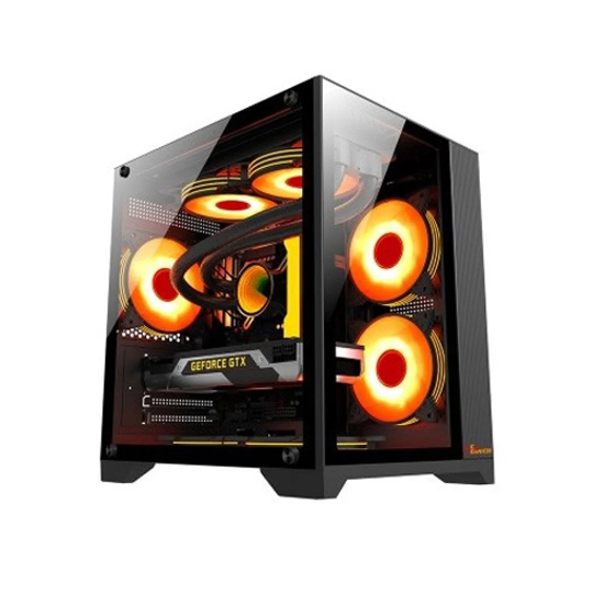 PC Power Ice Cube Black 5 X ARGB Fan ATX Gaming Desktop Casing With 350W PSU