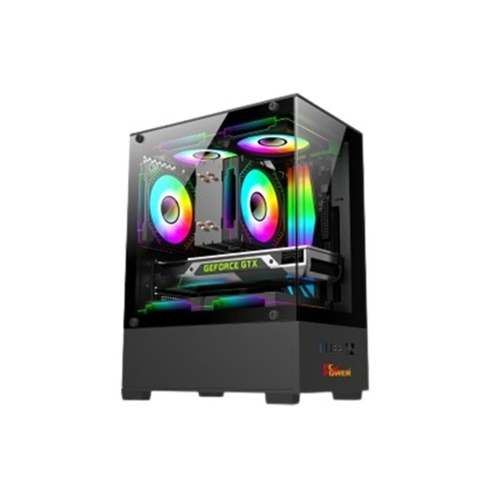 PC Power River View Black M-ATX Gaming Casing With 5 X ARGB Fan and 350W PSU