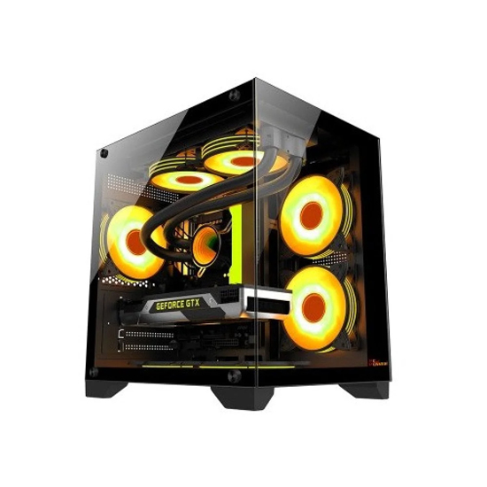 PC Power OCEAN VIEW Black M ATX Gaming Casing With 7 X ARGB Fans