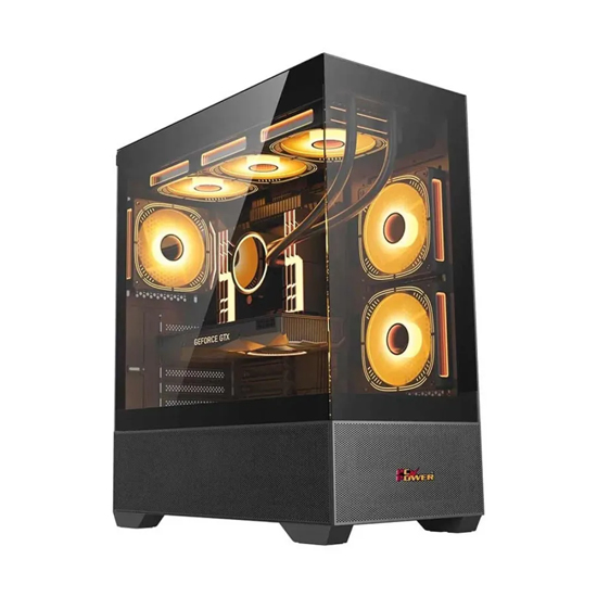 PC Power ICE TOWER Black ATX Desktop Gaming Casing With 6 X ARGB Fans | PP-GS400 BK