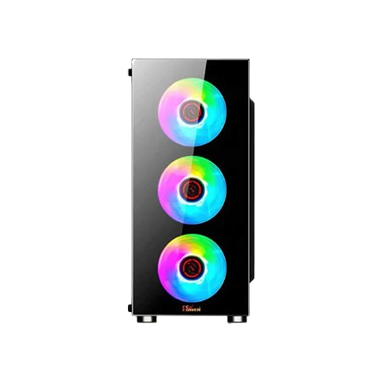 PC Power Crystal Glass ELITE Black M-ATX Desktop Gaming Casing With 4 X ARGB Fans | PP-GS2404 BK