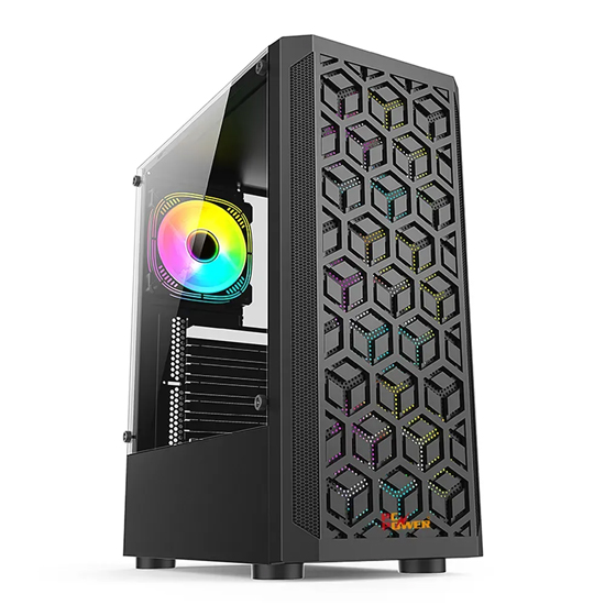 PC Power Hex Mesh Black M-ATX Desktop Gaming Casing With 4 X ARGB Fans