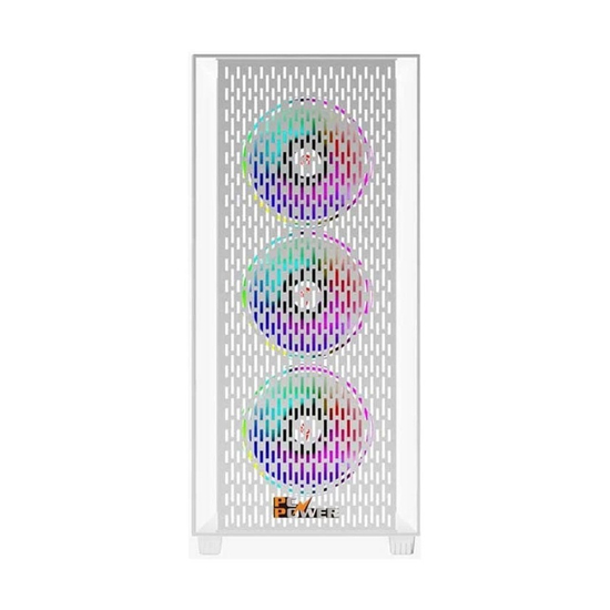 PC Power Flow Light Mesh Mid Tower ATX White Gaming Casing With 4 X ARGB Fans | PP-GS2403 WH