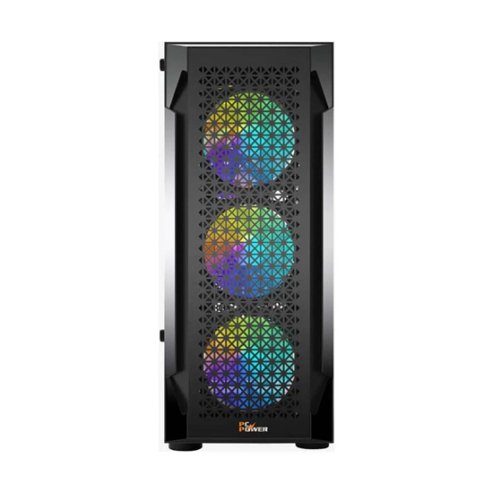 PC Power Flow Dark Light Mesh Mid Tower Black ATX Gaming Desktop Casing With 4 x ARGB Fans | PP-GS2401-BK