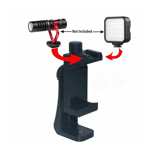 360 Degree Mobile Holder With Cold Shoe Mount For Extra Microphone Or Led Light